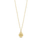 Gold celestial teardrop pendant necklace with crystal detail on a fine chain