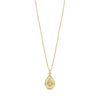 Gold celestial teardrop pendant necklace with crystal detail on a fine chain