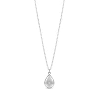 Silver celestial teardrop pendant necklace with crystal detail on a fine chain