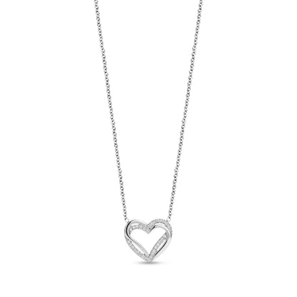 Silver double heart necklace with cubic zirconia stones on a delicate chain