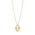 Gold stainless steel orbit pendant necklace with polished teardrop design on delicate chain