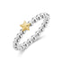 Close-up view of a shiny beaded stainless steel ring with a gold star accent on white background