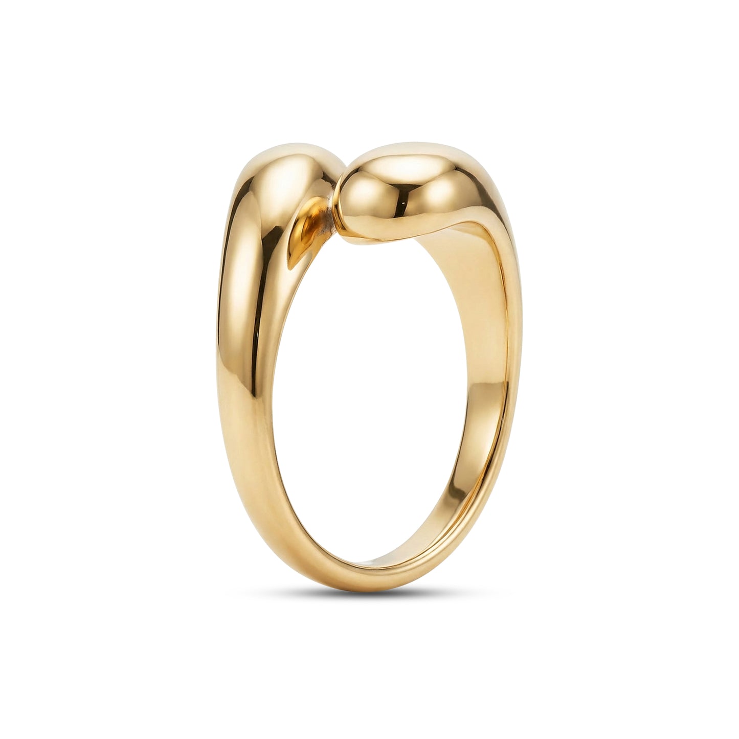 Side profile of gold Fluid Form Wrap Ring highlighting elegant wrap style and shiny surface