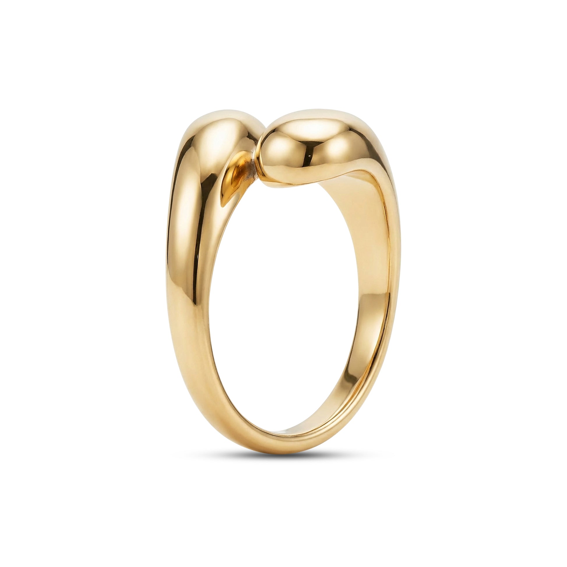 Side profile of gold Fluid Form Wrap Ring highlighting elegant wrap style and shiny surface