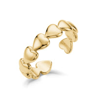 Close-up of Linked Hearts Open Ring in polished gold-tone stainless steel with linked heart design and open-ended band