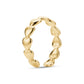 Side view of Linked Hearts Open Ring in polished gold-tone stainless steel highlighting heart links and open band style
