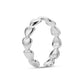 Side view of Linked Hearts Open Ring in polished silver stainless steel with linked hearts forming a delicate open ring
