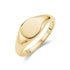 Close-up angle of shiny gold modern oval signet ring with smooth surface