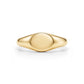Front view of polished gold oval signet ring showing symmetrical design