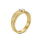 Side angled view of ribbed solitaire statement ring in polished gold stainless steel highlighting ribbed texture and cubic zirconia