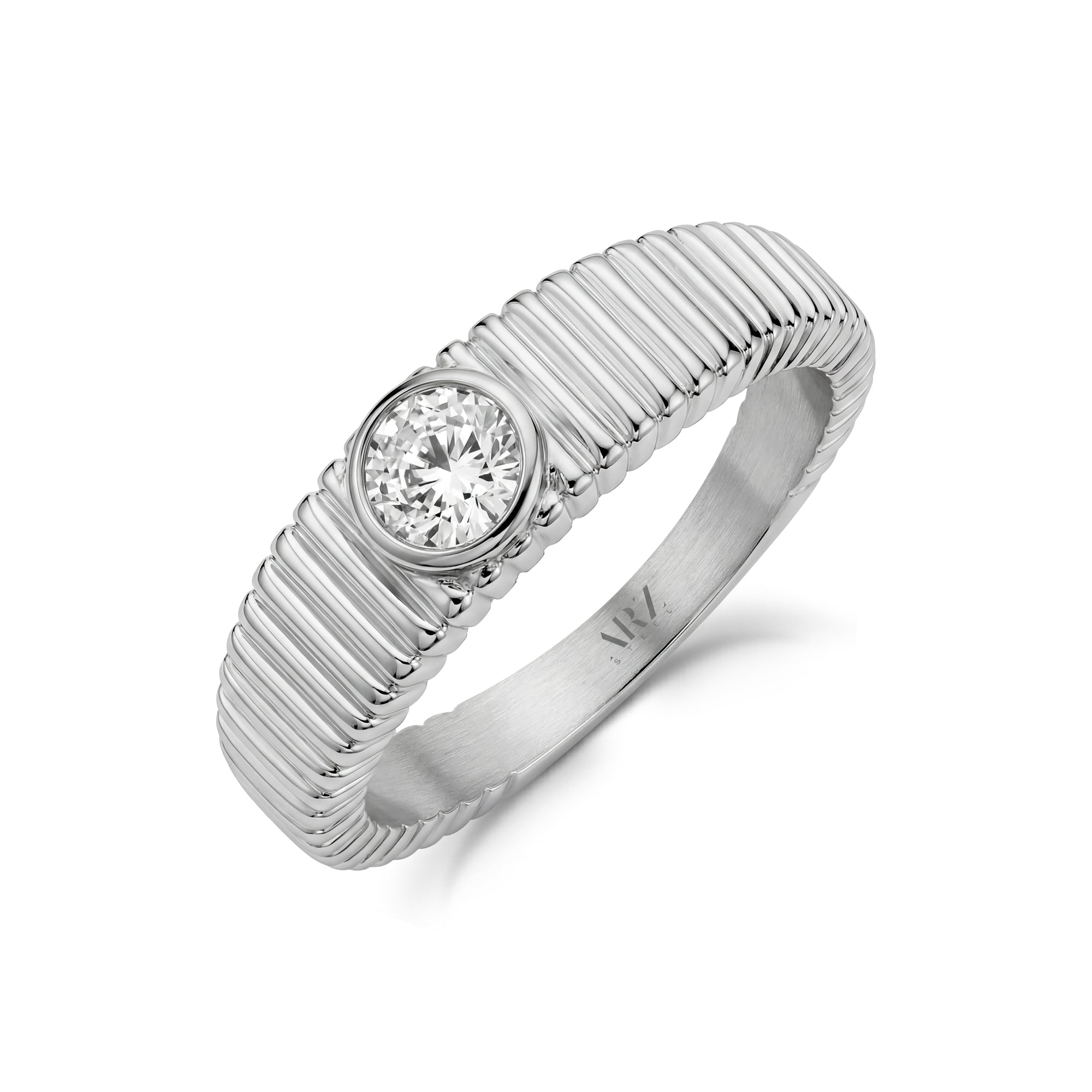 Ribbed Solitaire Statement Ring with Cubic Zirconia – The Steel Shop
