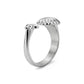 Side angle showing silver open ring's curved band with starfish and seashell