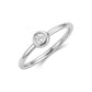 Close-up angled view of silver tone bezel set solitaire women’s ring with 3mm cubic zirconia