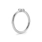 Side profile of silver tone bezel set solitaire ring showing smooth band and raised bezel