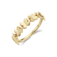 Gold stainless steel butterfly semi eternity ring, angled view showing 7 sculpted butterfly links