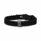 Gun metal stainless steel engravable charm on black braided leather bracelet for men
