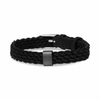 Gun metal stainless steel engravable charm on black braided leather bracelet for men