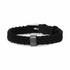 Gun metal stainless steel engravable charm on black braided leather bracelet for men