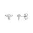 Silver minimal bee stud earrings front and side view
