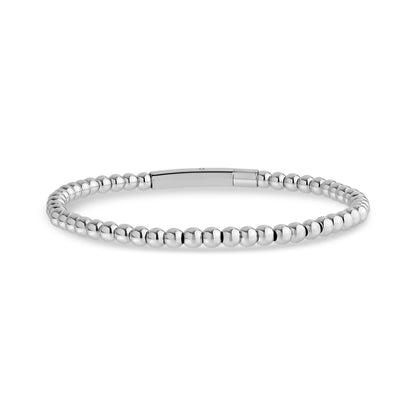 Unisex stainless steel beaded bracelet with polished 4mm beads and smooth clasp on white background