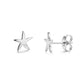 Silver starfish stud earrings made of polished stainless steel, showing front and side views.