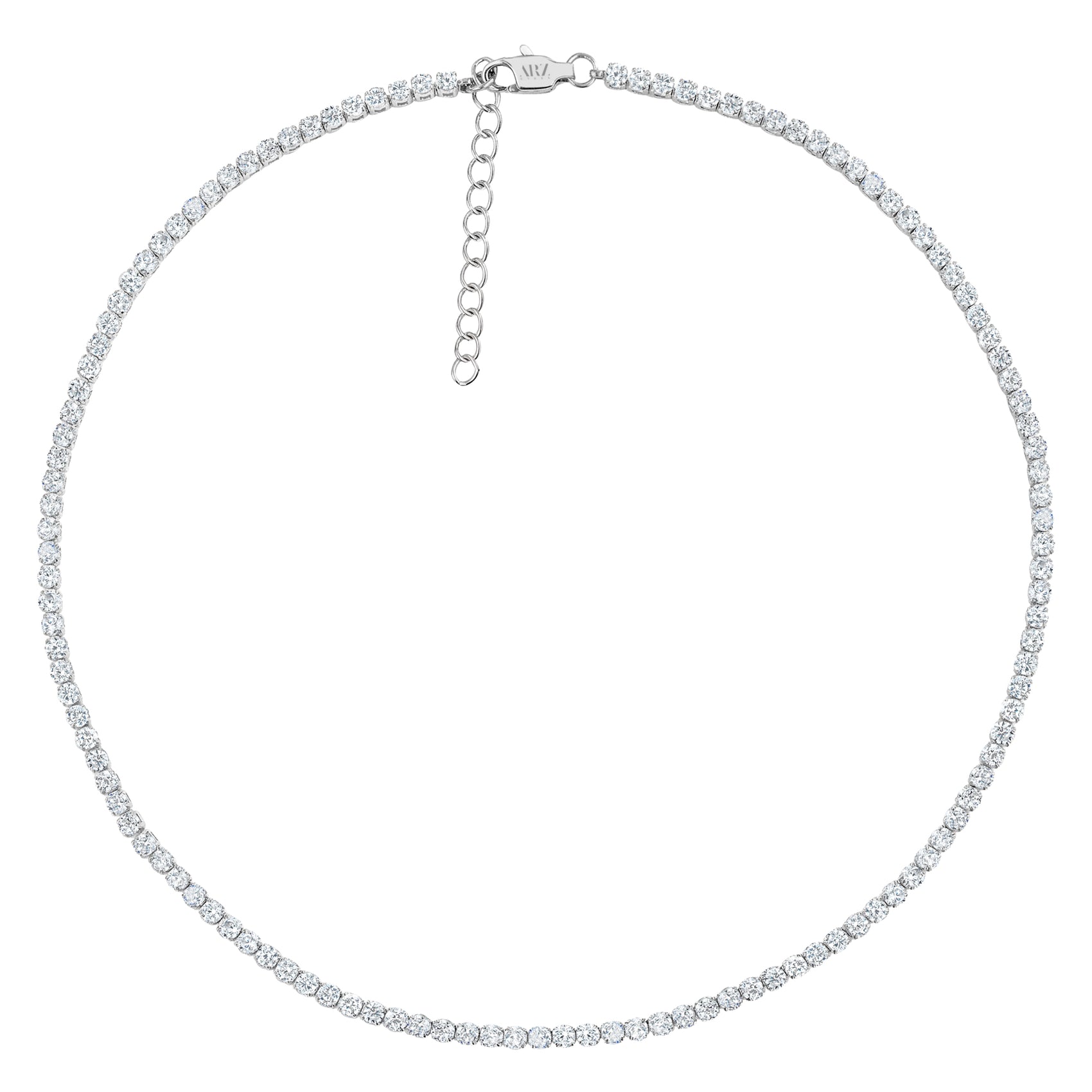 Silver tone adjustable tennis choker necklace with clear sparkling stones