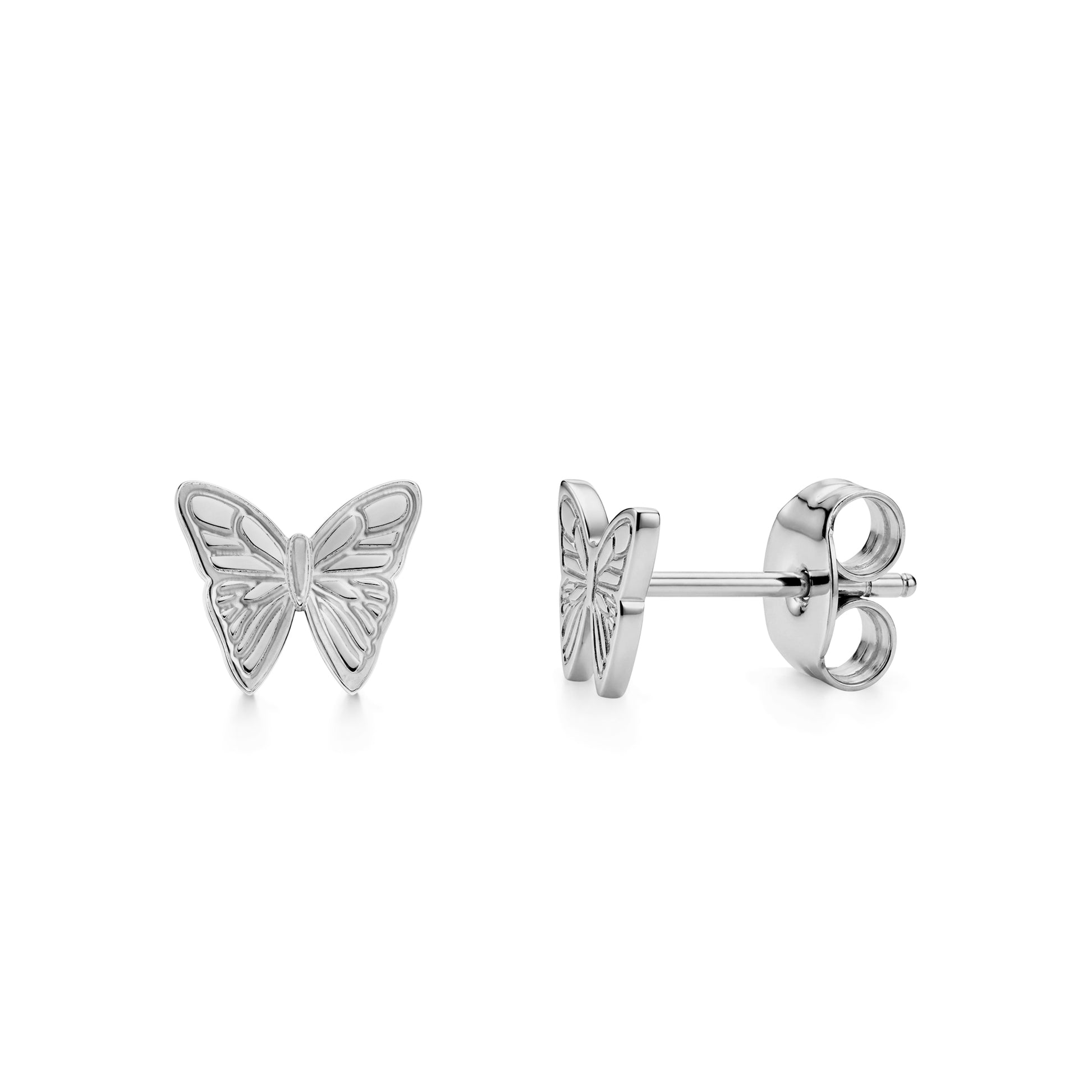 Silver stainless steel minimal butterfly stud earrings 8mm wide