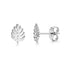 Silver minimal leaf stud earrings front and side view