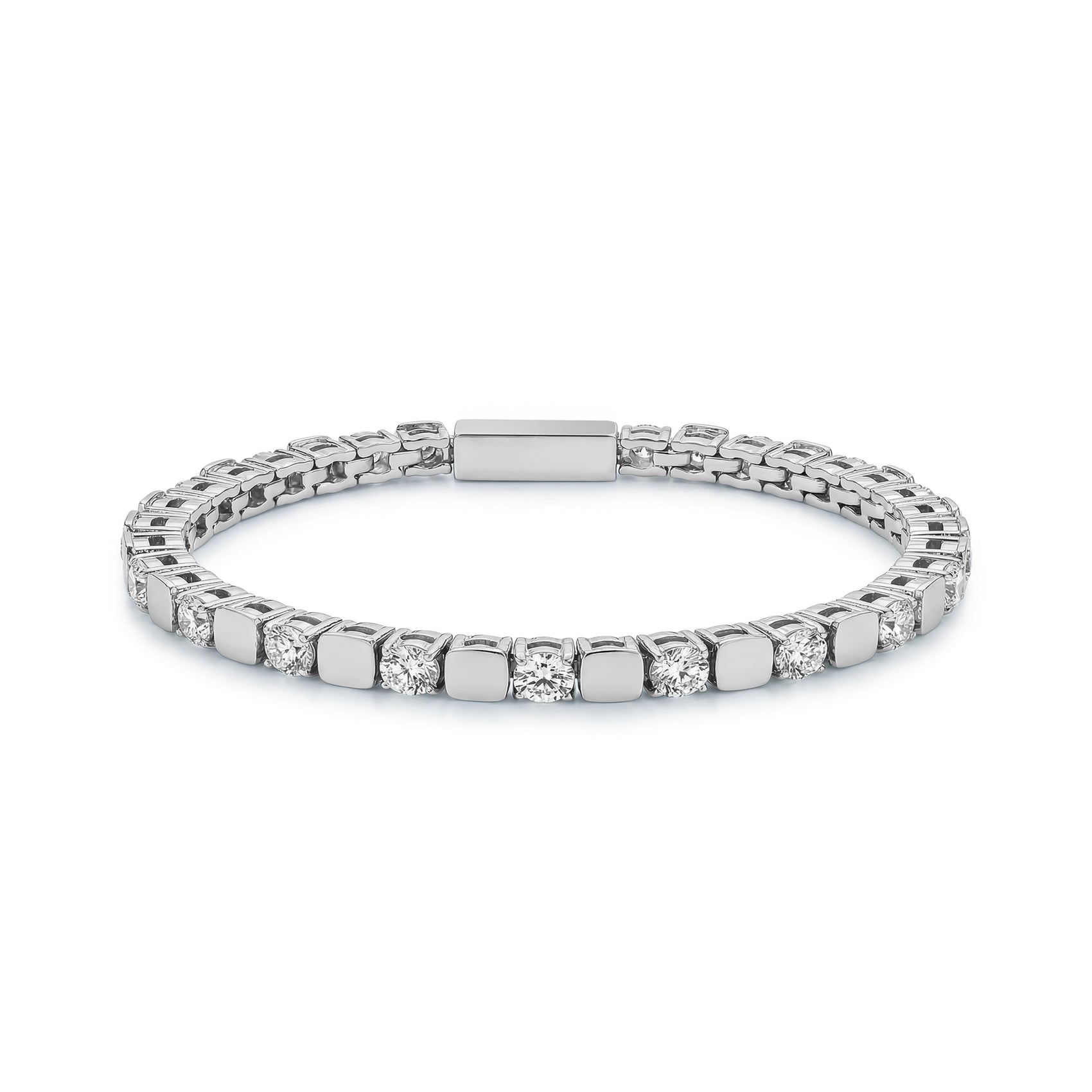 Prism Tennis Bracelet with 3mm cubic zirconia stones and 4mm stainless steel cubes view front
