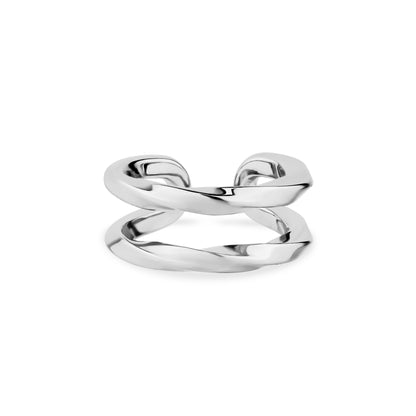 Silver twisted ear cuff 7mm wide with 16mm outer diameter front view