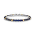 Double row round box stainless steel bracelet with faceted black hematite beads, blue lapis lazuli stones, and gold accent rings