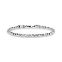 Silver stainless steel diamond cut round bead bracelet with 7.5 inch length and 1 inch extension