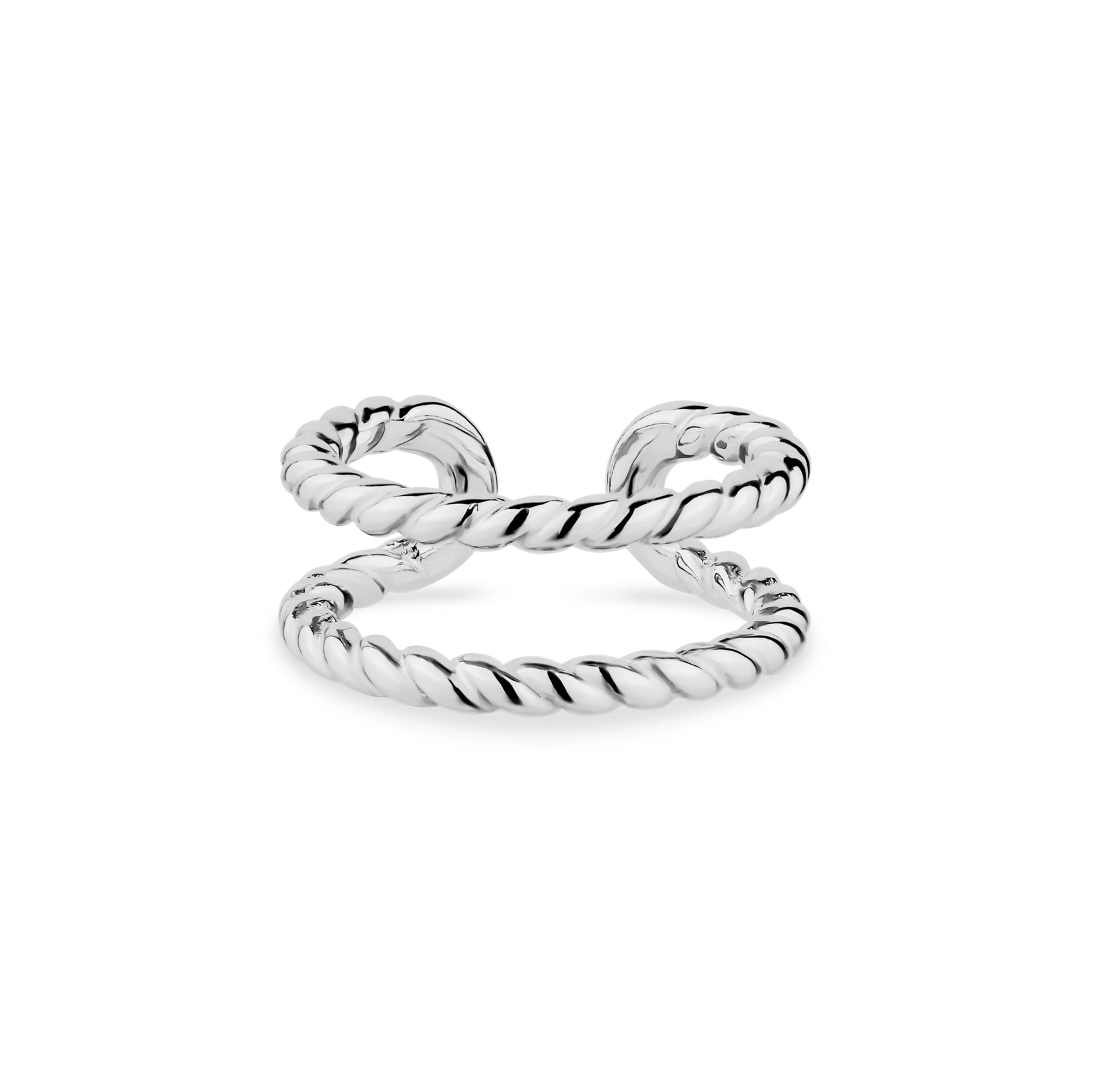 Silver twisted cable design ear cuff front view