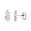 Silver stainless steel pineapple stud earrings front and side view