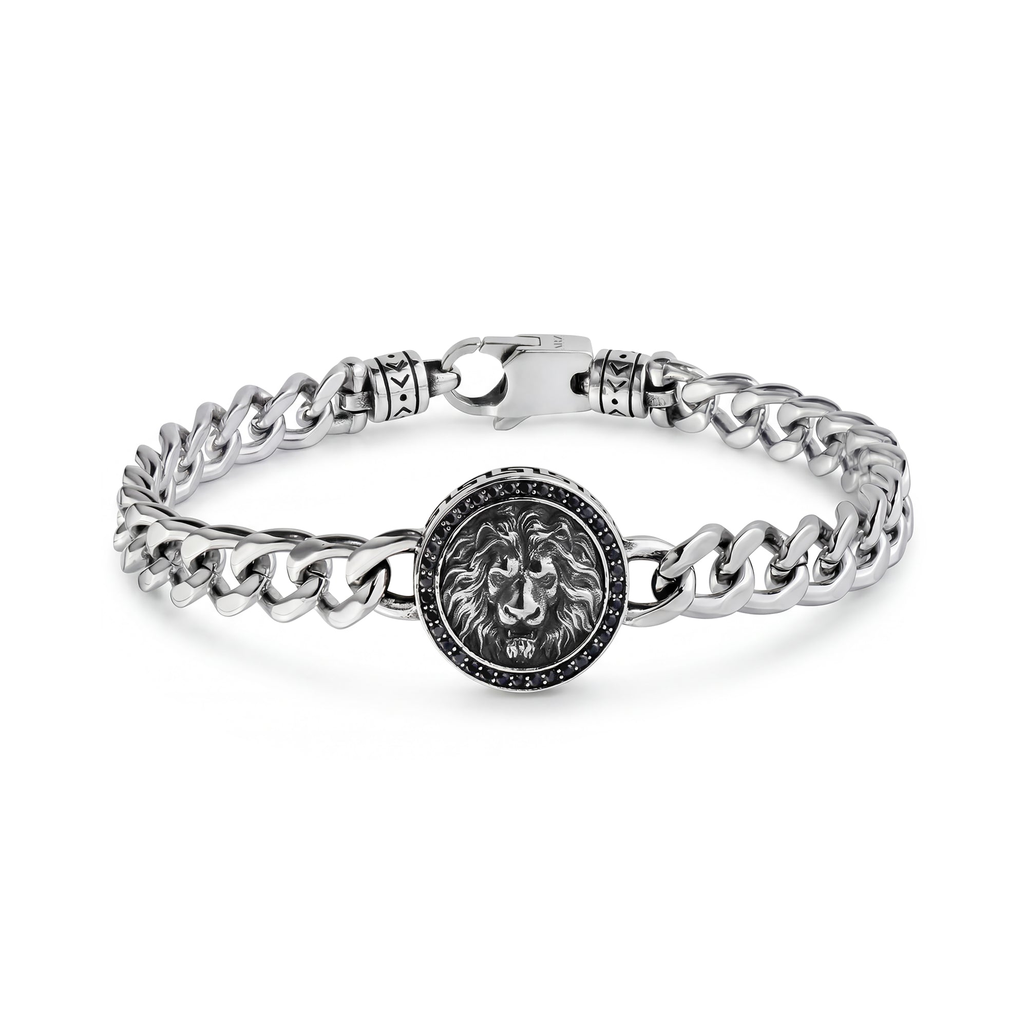 Lion Head Bracelet for Men, 8mm 316L Steel + Black CZ – The Steel Shop