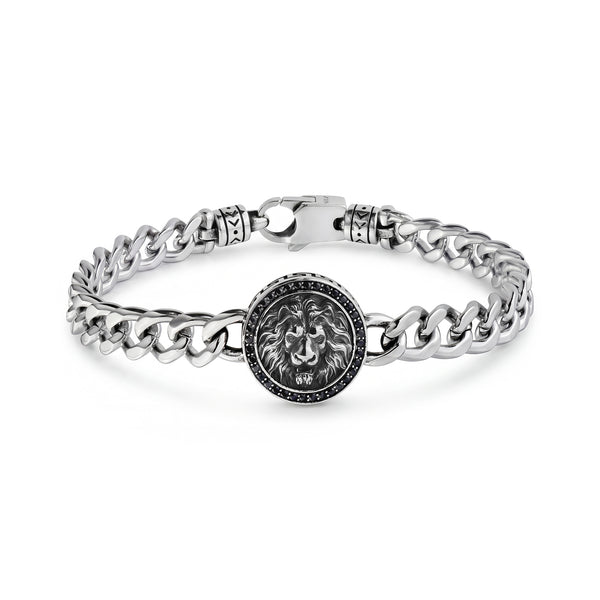 Lion Head Bracelet for Men, 8mm 316L Steel + Black CZ – The Steel Shop