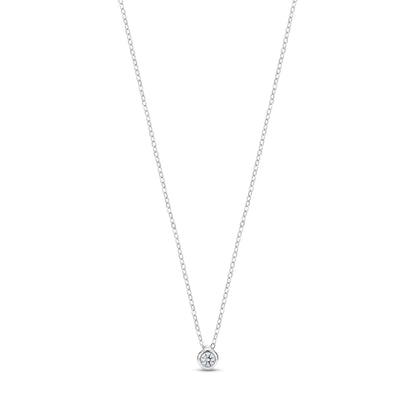 Silver minimalist bezel set solitaire pendant necklace with cubic zirconia on adjustable chain