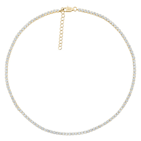 Gold tone adjustable tennis choker necklace with clear sparkling stones