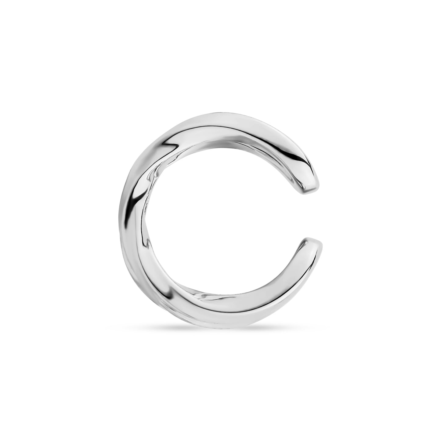 Silver twisted ear cuff side view showing open design