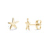 Gold starfish stud earrings made of polished stainless steel, showing front and side views.