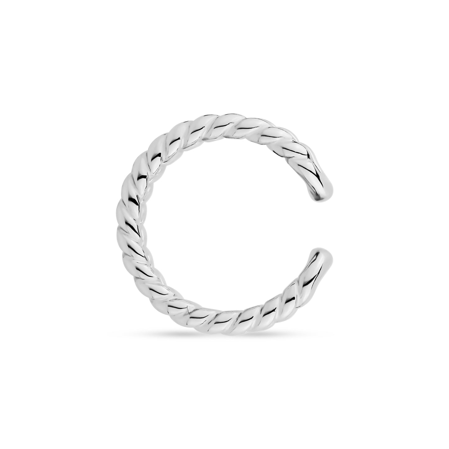 Silver twisted cable ear cuff side view, open design