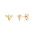 Gold minimal bee stud earrings front and side view