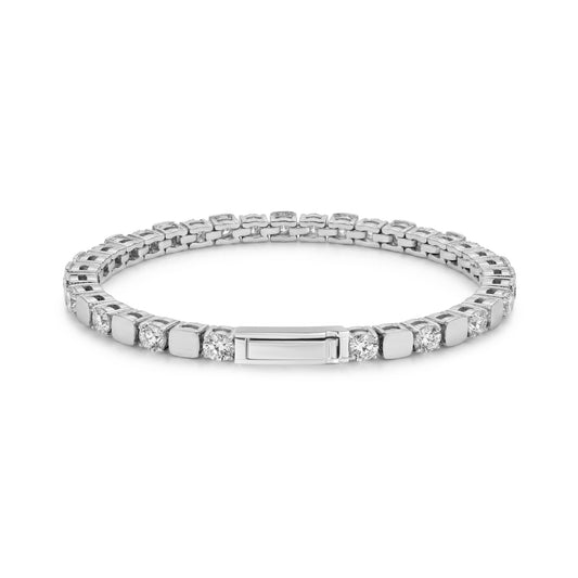 Prism Tennis Bracelet showing the engraved inside of the click-in clasp and alternating stones and cubes