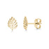 Gold minimal leaf stud earrings front and side view