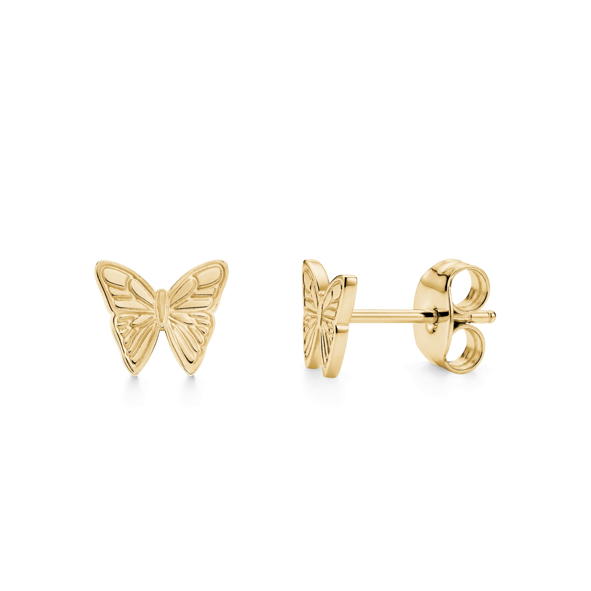 Gold stainless steel minimal butterfly stud earrings 8mm wide