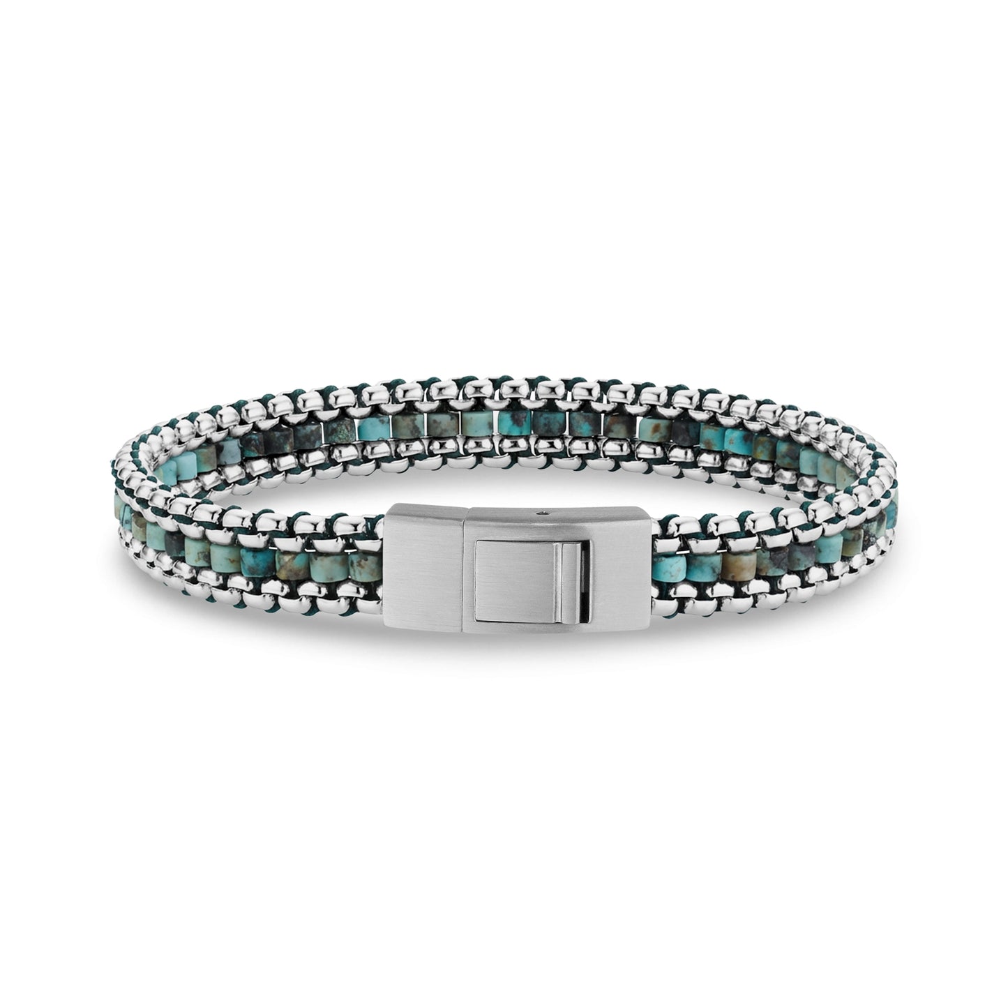 Rear view of African turquoise bracelet showcasing clasp detail