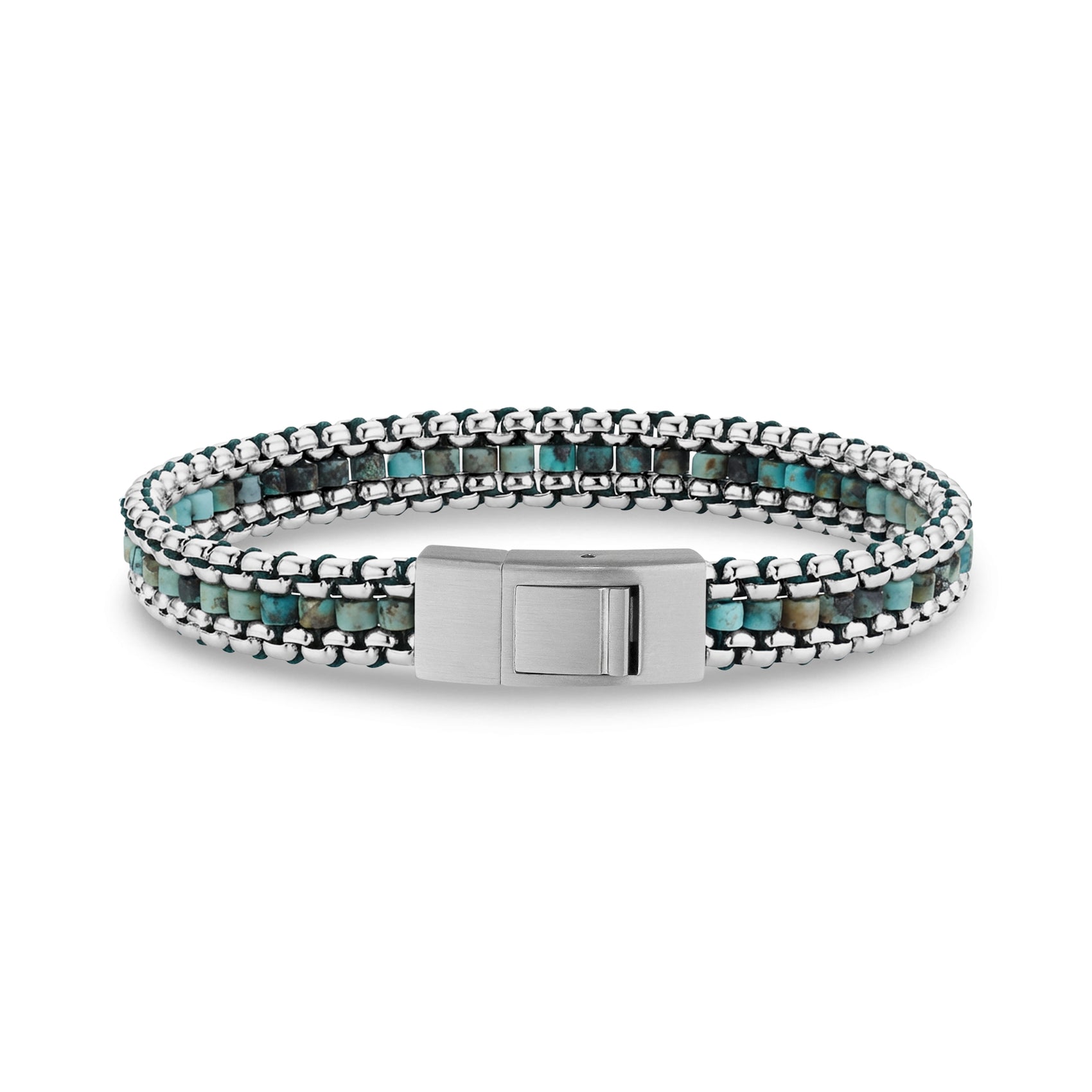 Rear view of African turquoise bracelet showcasing clasp detail
