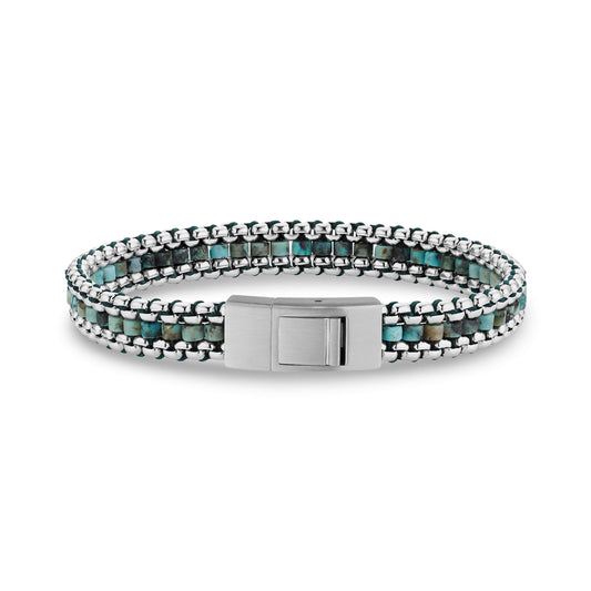 Rear view of African turquoise bracelet showcasing clasp detail