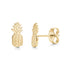 Gold stainless steel pineapple stud earrings front and side view