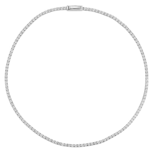 Full circle view of an engravable tennis necklace with 3mm cubic zirconia stones